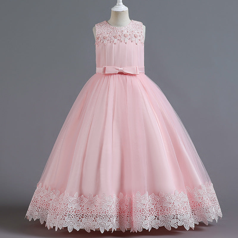 European and american new children's dress, kids' formal gown, lace princess dress, girls' high-end newborn party piano performance dress