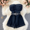 Tube topworkwear jumpsuit women's new arrivalhigh waistslimming look wide leg shortspetitescasual jumpsuit hot girl pants