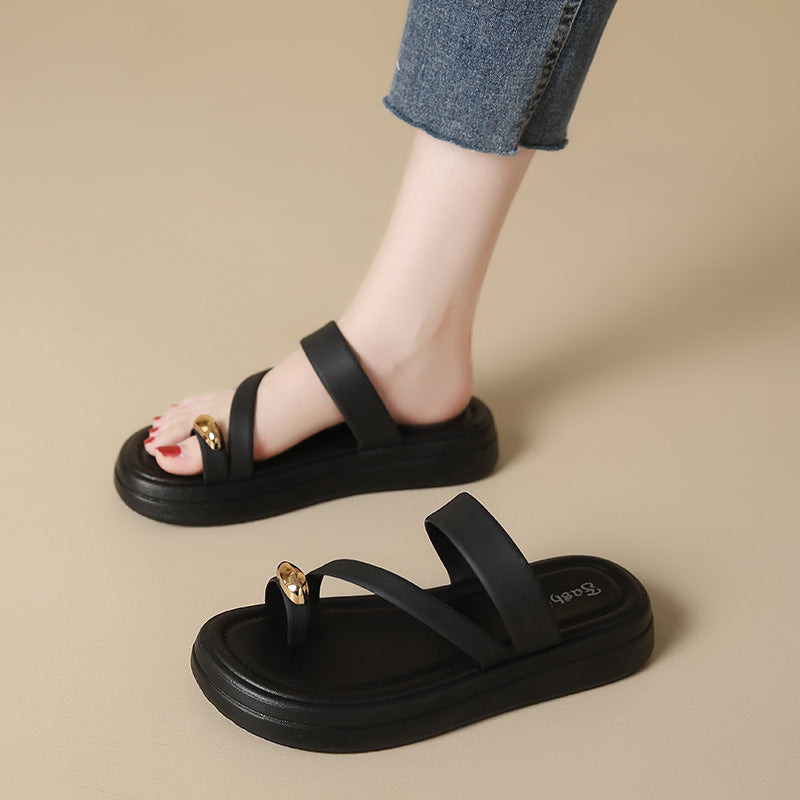 Women's summer flip-flops: new fashionable thick-soled casual french-style height-increasing versatile thong sandals for outdoor wear