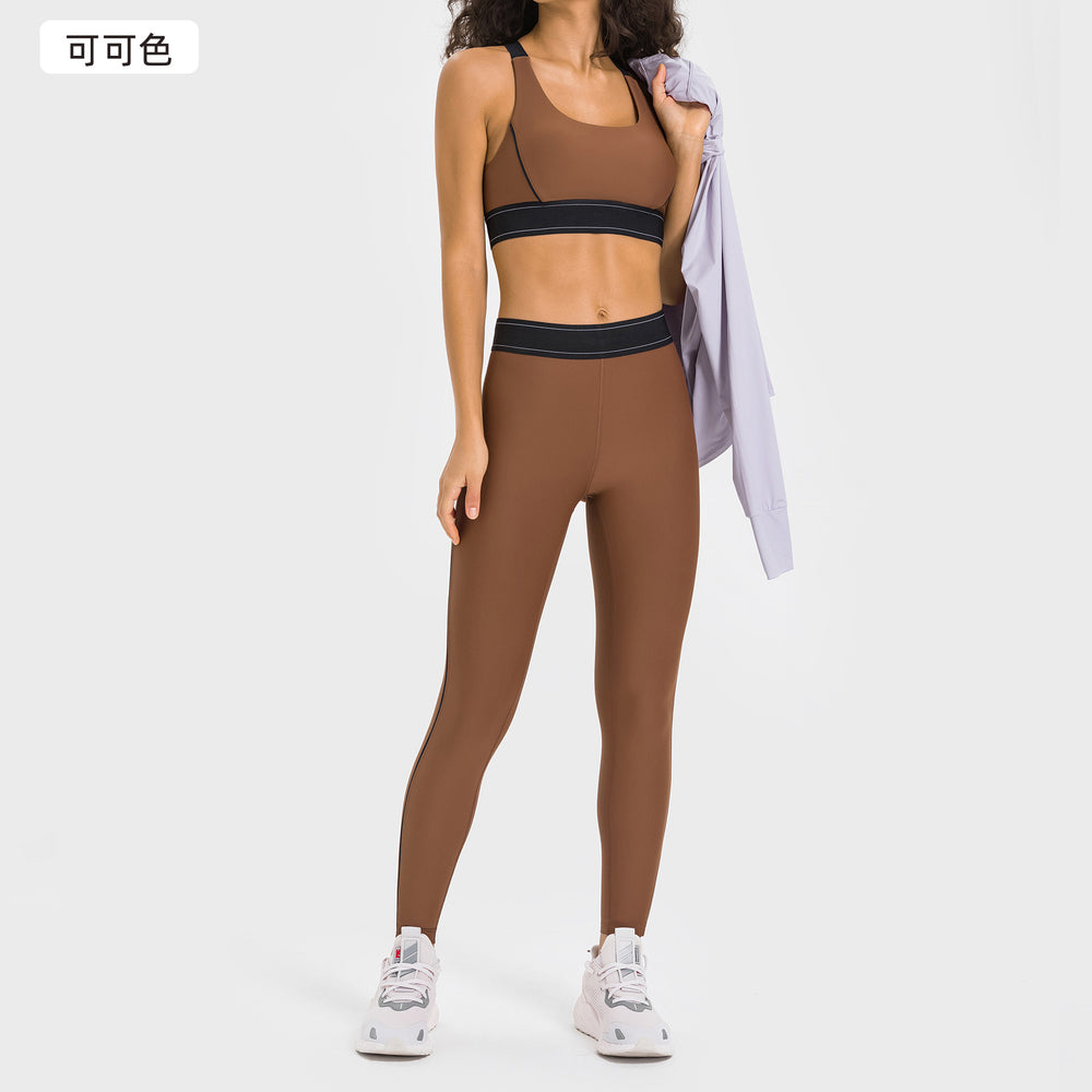 High waist hip lifting fitness yoga pants shishi dian clothing co., ltd. women's nude contrast color yoga clothes suit