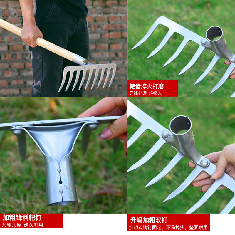 Agricultural iron rake, ground rake, thickened nail rake, soil rake, grass rake manufacturer, multi-functional 469-tooth weeding tool