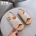 Vancahao girls' retro criss-cross woven sandals -  summer new arrivals - soft sole casual beach shoes for kids - cross-border e-commerce