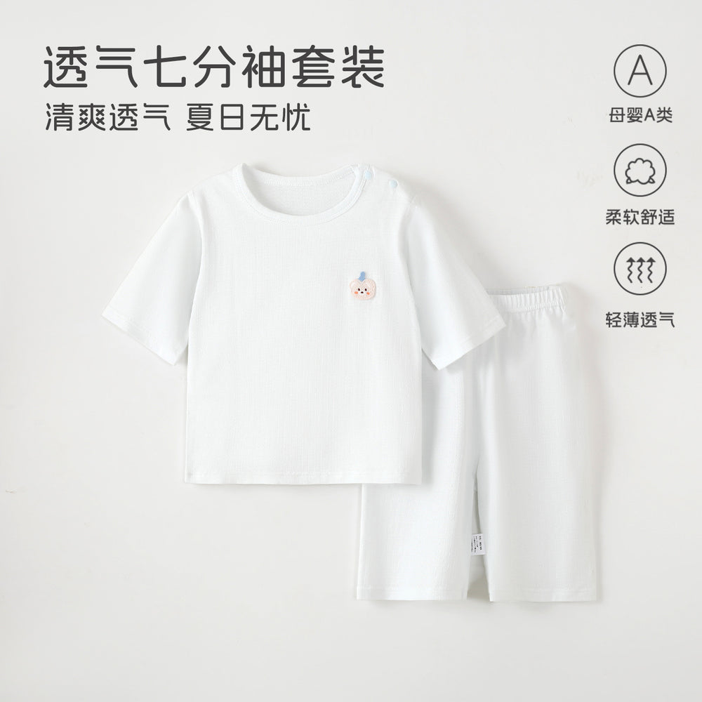 Baby pajamassummer thin breathingkids home clothes summer boys and girls three-quarter sleeves air conditioning clothes separatessuit