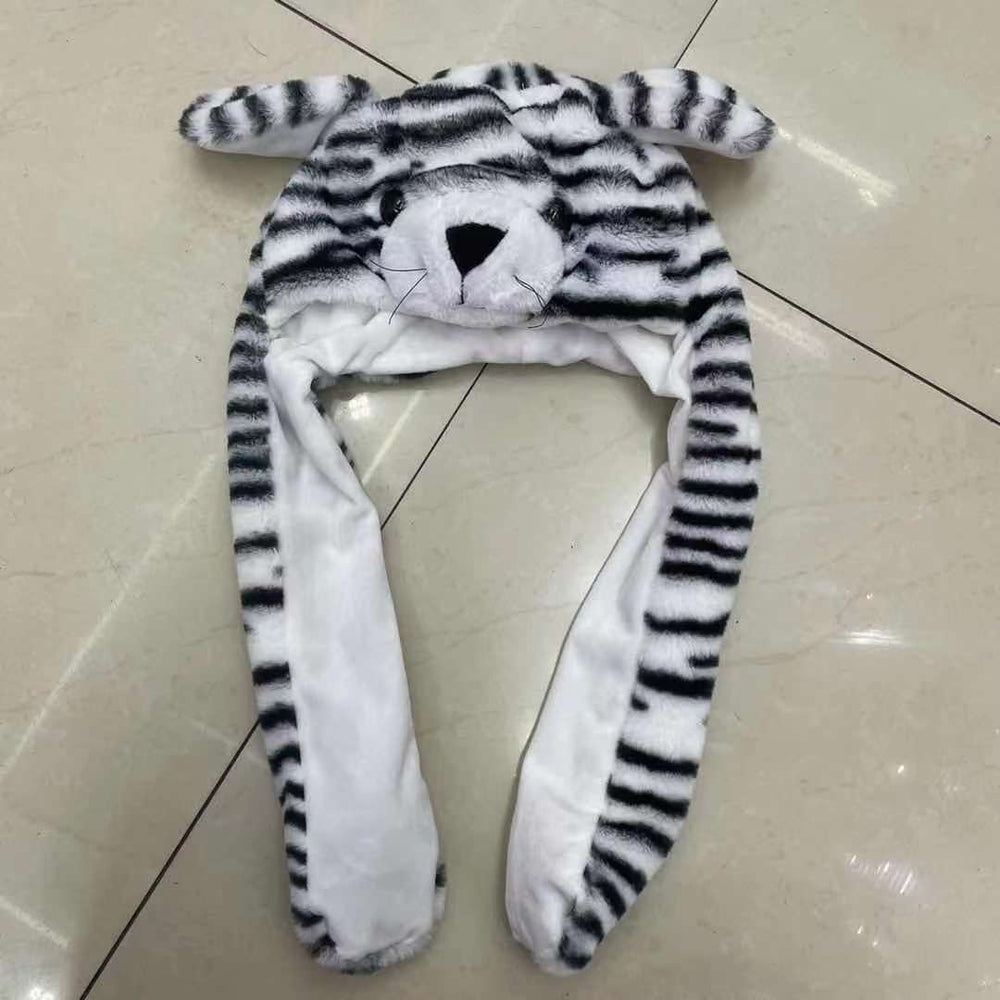 Tiktok viral cute plush bunny hat - squeeze the ears to make them move! light-up airbag beanie for warmth and cold protection