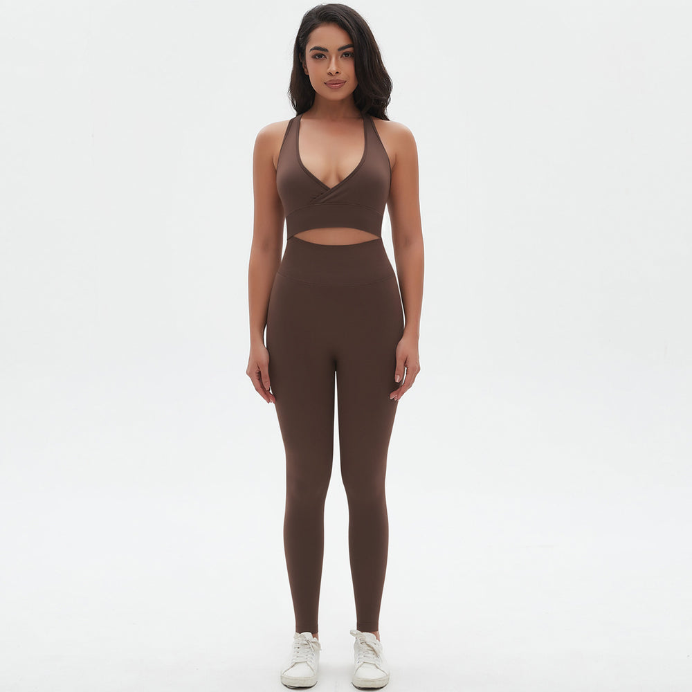 New arrival cross-border seamless pure color tight sexy cross-shaped yoga suit running fitness two-piece set