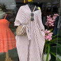 European and american cross-border women's clothing:  spring new arrival - casual chic v-neck loose plus size striped maxi dress