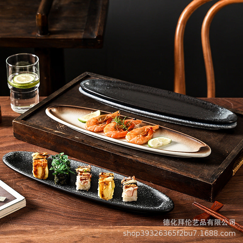 Japanese creative large long sushi plate oval plate sushi sashimi plate day-shaped plate restaurant wine business plate