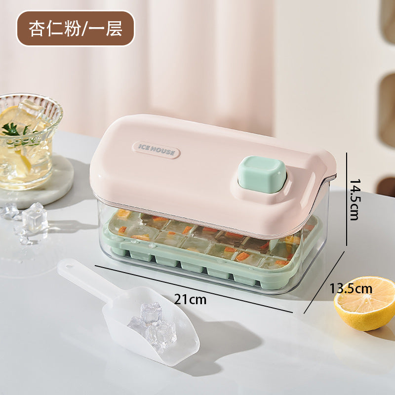 Ice cube mold, large-capacity pressing ice grid, household food-grade ice-making ice storage box, refrigerator with lid, frozen ice cube artifact