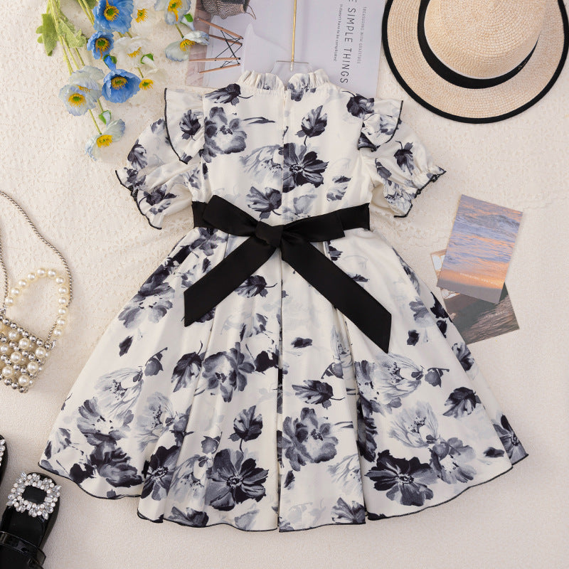 Custom girls' dress - ink wash painting princess style - birthday chic short sleeve chiffon dress - perfect for little girls - cross-border e-commerce