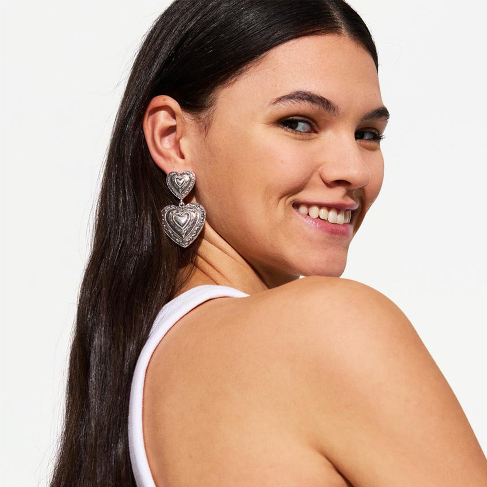 Wholesale 3d double-layer heart earrings - european & american cross-border retro trendy stud earrings for women - light luxury high-end heart-shaped earrings