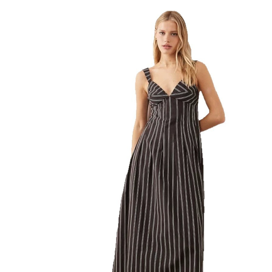 European and american cross-border women's fashion:  summer new arrivals - sexy and elegant v-neck striped high-waisted long slip dress