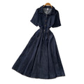 Retro denim style lapel short sleeve a-line dress women's early spring k-style waist slimming lookelegantwork clothing skirt