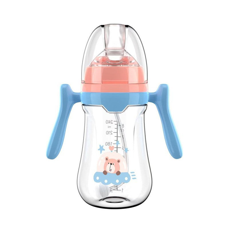 English boxed pacifier 180/240/280ml simple with handle PP bottle with straw