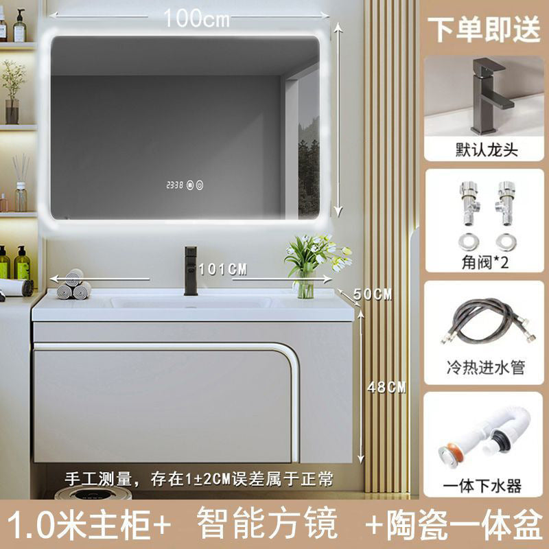 [Customized] Side storage bathroom cabinet ceramic integrated hand wash basin bathroom solid wood bathroom cabinet combination