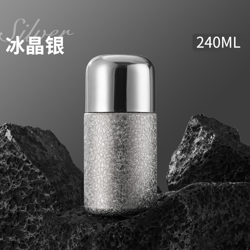 Titanium-coated mini capsule thermos: double-walled construction for long-lasting insulation, multi-functional lid, compact and exquisite design, diamond iridescent finish