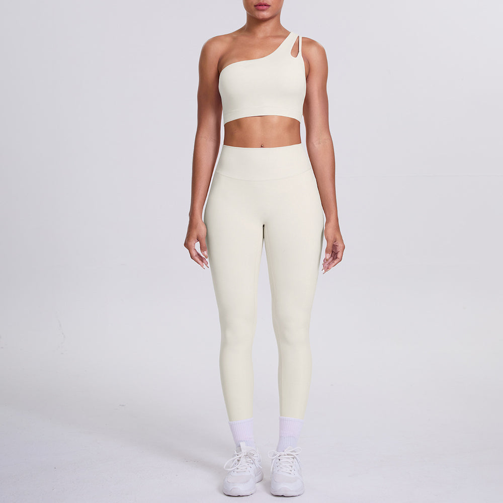 New arrival: barely-there feel, tight-fitting yoga set - one-shoulder, beautiful back sports bra with high-waisted, butt-lifting leggings - women's running & fitness outfit