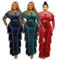 supply of luxury hot diamond beading round neck long sleeves dress gold velvet dress african fashion women's clothing