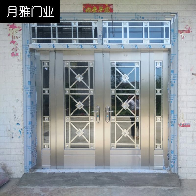 304 stainless steel door self-built house double-open rural glass door for home white steel rose entrance security door