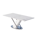 Direct from the factory: customizable, small-space, modern minimalist dining table with a luxurious rock slab top and stainless steel frame
