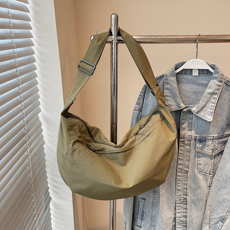 Large capacity fashion casual canvas bag women's versatile minimalist solid color student school crossbody bag lightweight shoulder bag