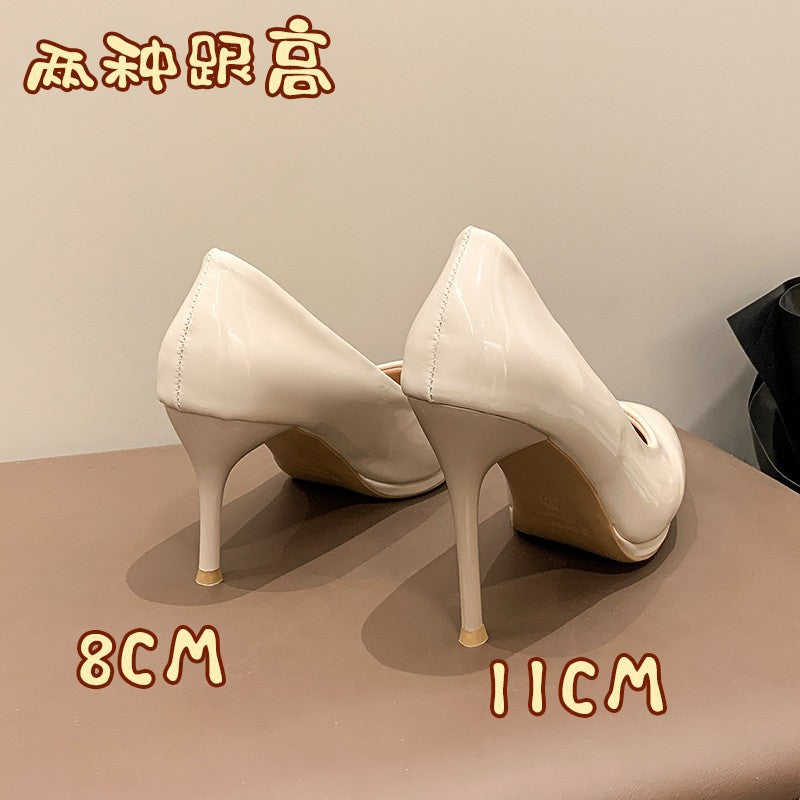 High heels women's color 8/11cm stiletto k-style bright slimming lookelegant bridesmaid dress wedding photo shoes leather shoes flats