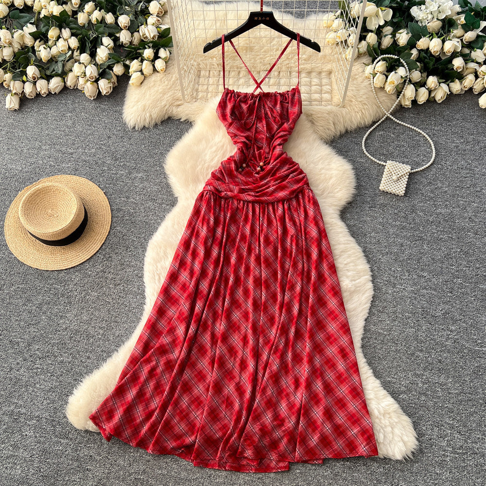 Tea break frenchsense of design tie back square collar small flying sleeves waist backless straps slimming lookelegant gentle wind dress