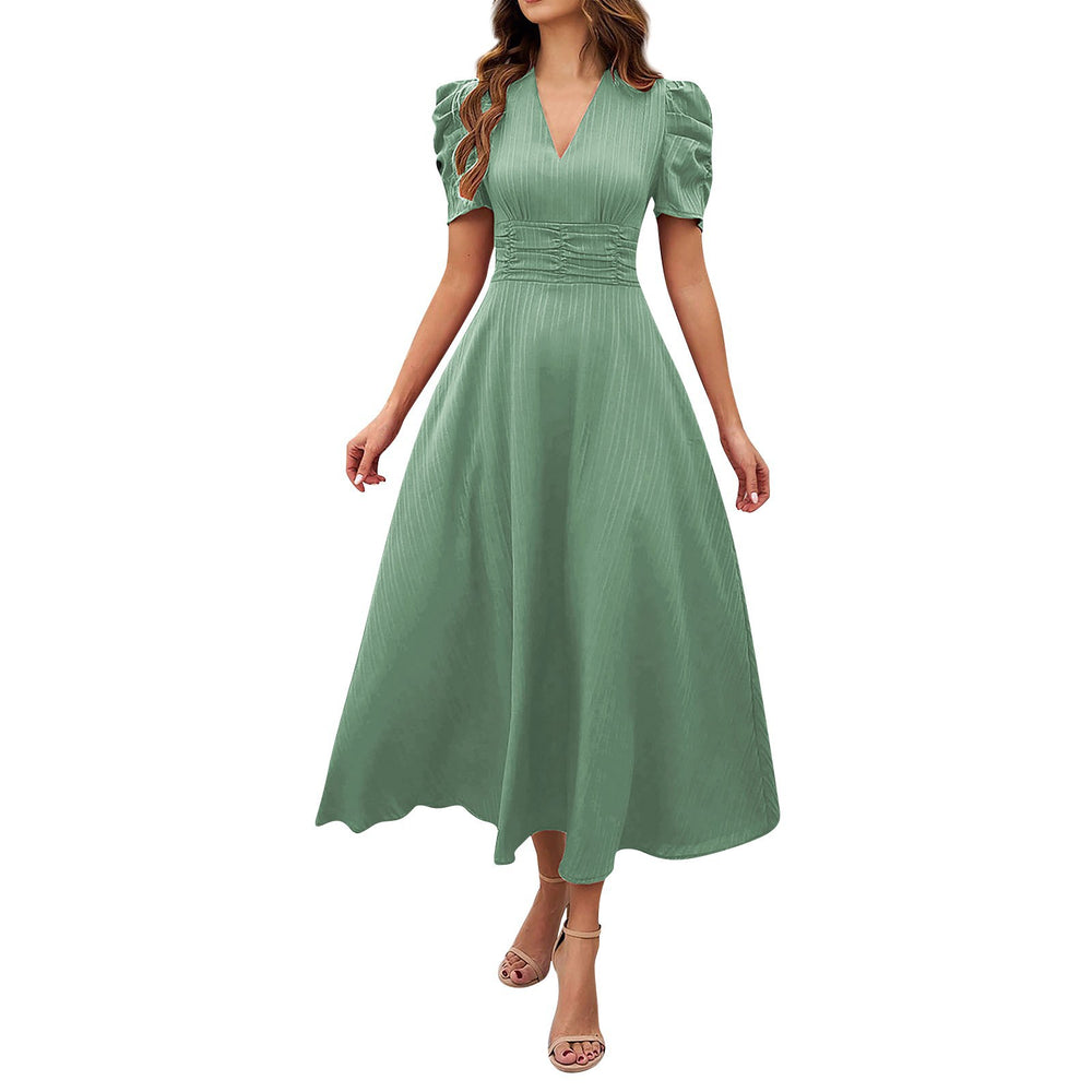 spring/summer cross-border  women's fashion high-waisted solid color slim-fit short-sleeve dress
