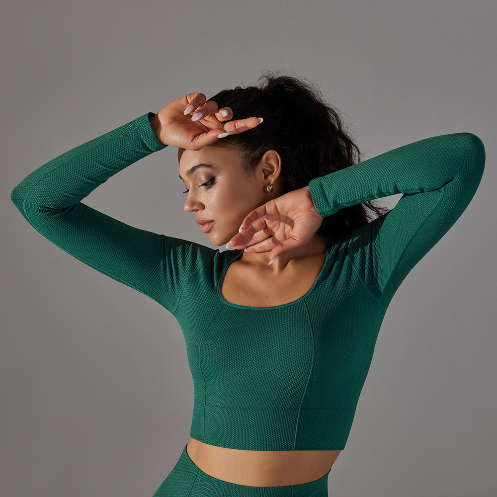 European and american new seamless yoga top for women - stretchy, quick-drying, compression long sleeve sports t-shirt - breathable running and fitness top