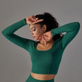 European and american new seamless yoga top for women - stretchy, quick-drying, compression long sleeve sports t-shirt - breathable running and fitness top