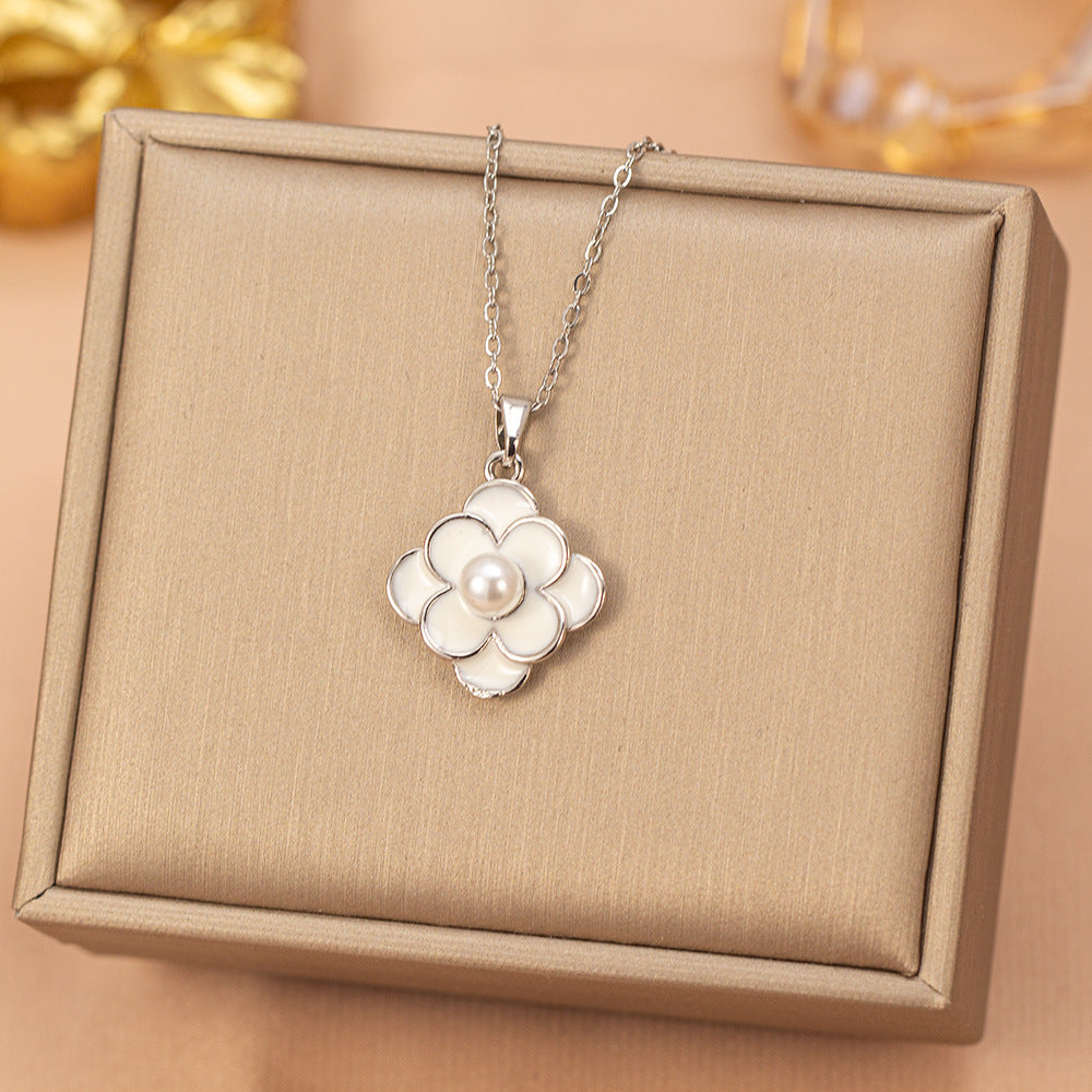European and american hot-selling fashion zircon pearl necklace for women, lightweight luxury, niche, versatile, elegant, fashionable titanium steel clavicle chain jewelry