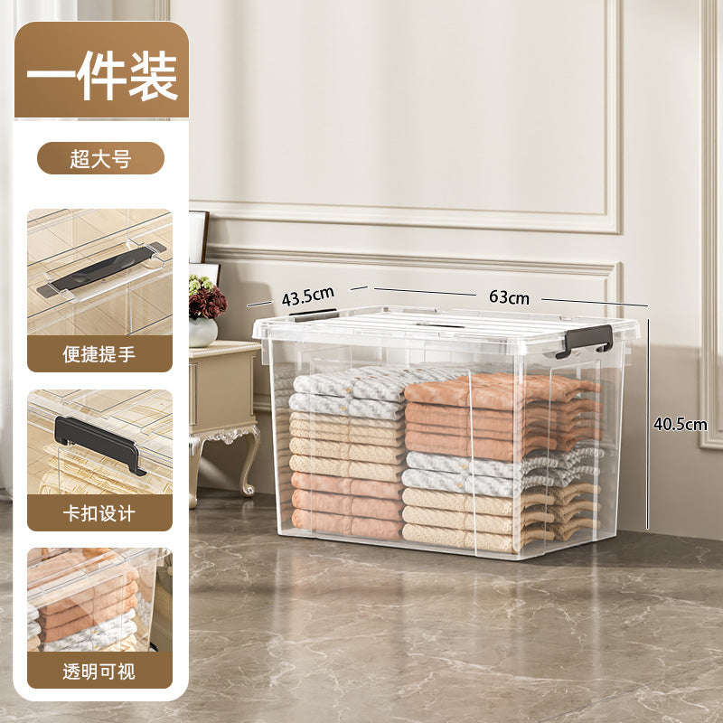 Transparent extra-large storage bin with lid - plastic household clothes organizer - oversized storage and organization box