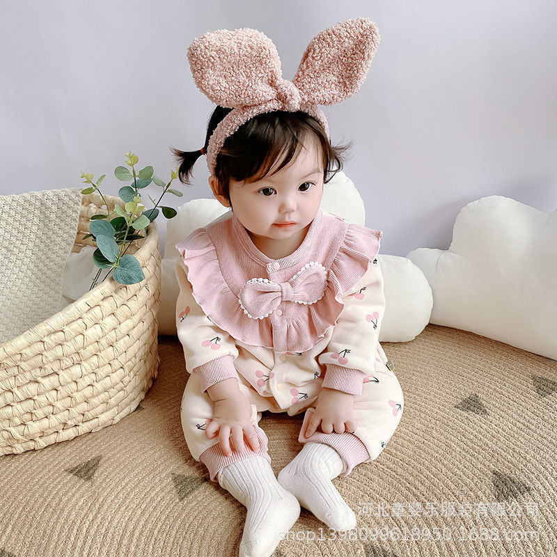 Spring & fall newborn full month infant cute princess style jumpsuit baby girl fashionable super trendy haki outing clothes