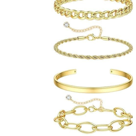 Hot-selling european and american cross-border fashion: new punk hip-hop style statement bracelet bangle set - 4 piece combo