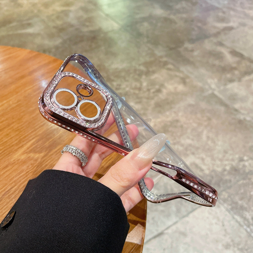 Suitable for apple 17 transparent mobile phone case 16 glitter lens film rhinestone frame iphone 15 soft case protective cover 11
