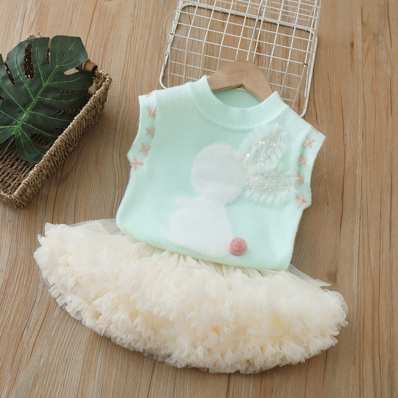 autumnew arrival cartoon baby girl suit skirt princess tutu skirt girlsweatervestsuit