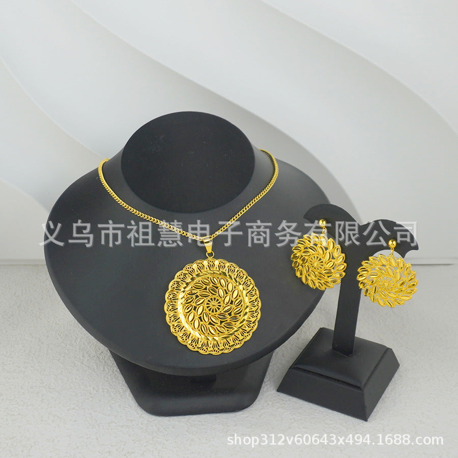 Two-piece set: new middle eastern dubai ethiopian women's pendant necklace and earrings, african sunflower style
