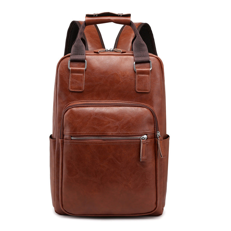 New Fashion Versatile Men's Backpack Large Capacity Commuter Portable Business Computer Bag Retro PU Textured Backpack
