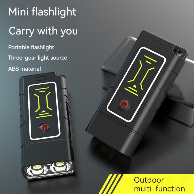 Mini Multifunctional Double Light Flashlight Life Waterproof Compact Lightweight Cycle Charging Outdoor Camping Strong Light Long Distance Shot