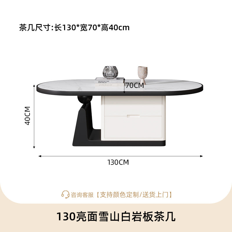 living room home small apartment coffee table oval slate storage solid walnut wood mid-century style with drawer