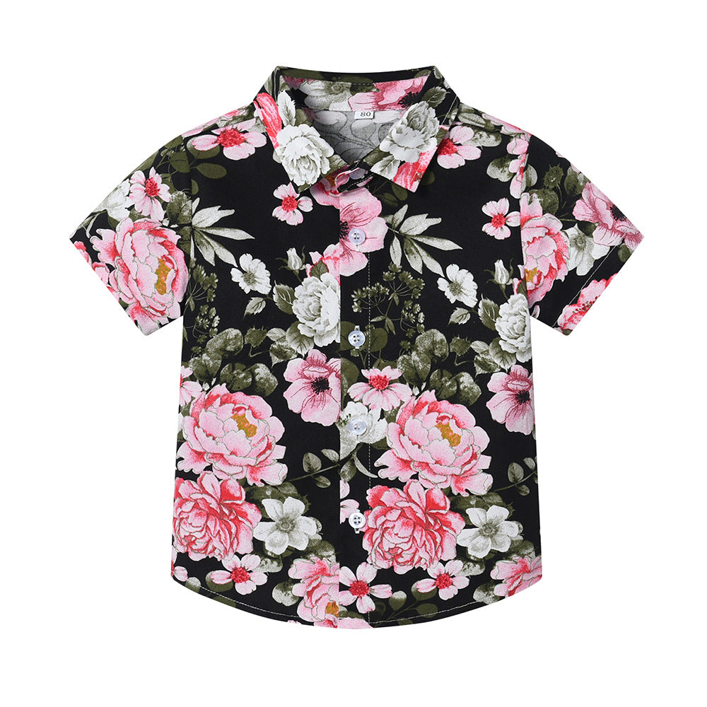 Summer new arrival: cross-border kids' short-sleeve shirt - comfortable, casual, beach-style printed shirt for boys