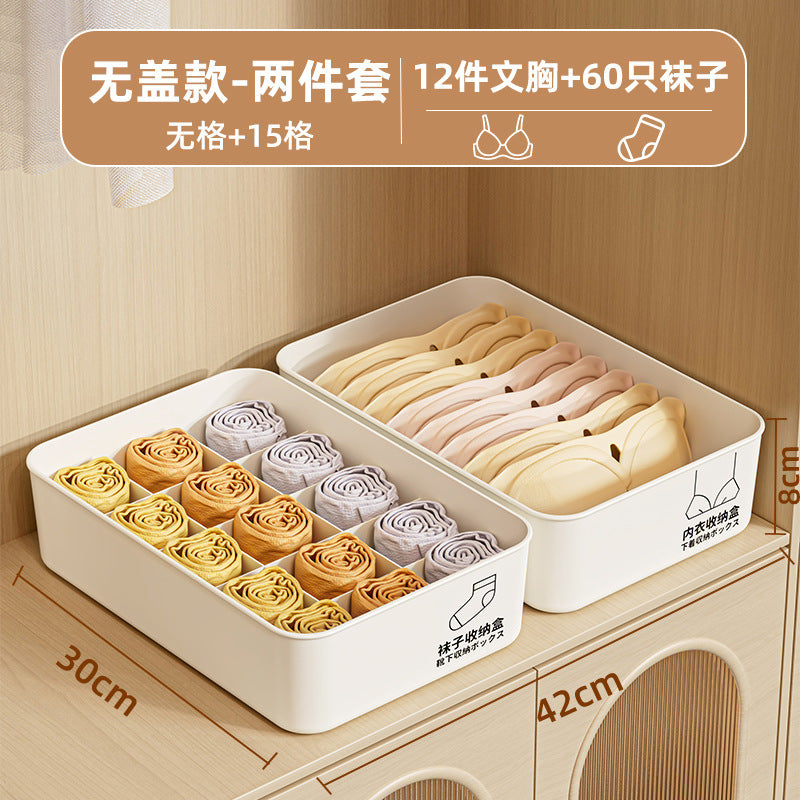 Underwear storage box - home organizer for socks, bras, and panties - 3-in-1 compartmentalized closet organizer with lid - dustproof