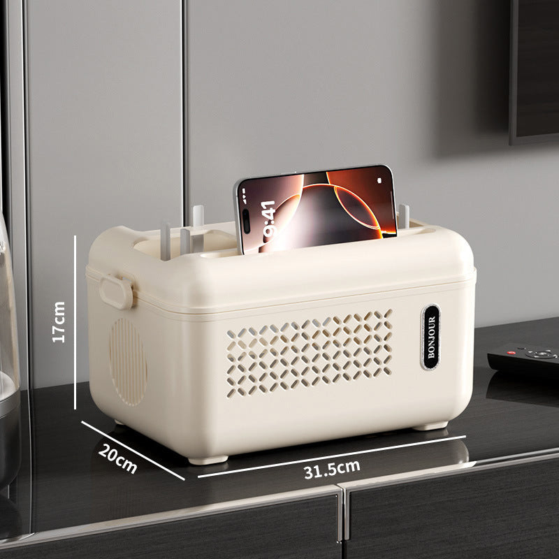 wifi router storage box, household multi-function shelf, plug-in board, charging cable, finishing box, large-capacity storage box.