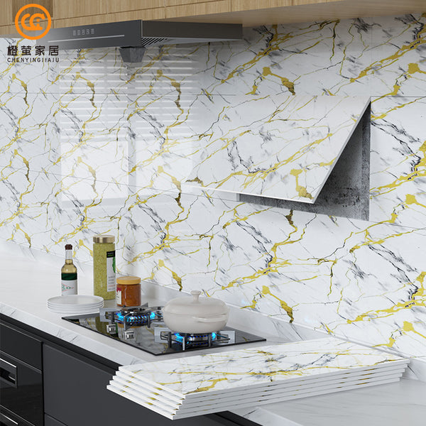 Kitchen waterproof and oil-proof wallpaper Self-adhesive wall wallpaper with glue renovation and beautification of aluminum-plastic panel wall decoration imitation tile sticker