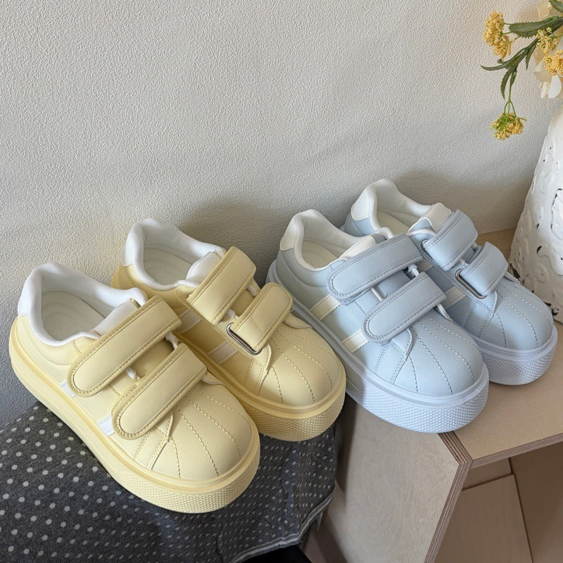 Shell toe thick sole sneakers women's velcro white shoes casual shoes women's shoes 2026new arrivalspring height increasing german training shoes