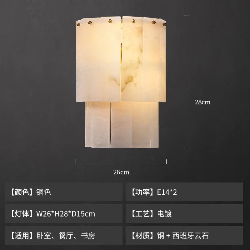 Modern minimalist spanish natural cloud marble translucent living room cross-border all-copper spanish cloud marble chandelier