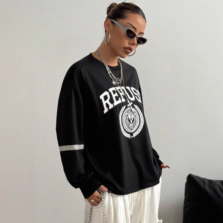J spot-73093# cross-border women's fashion european and american ins fashion round neck printed long-sleeved sweatshirt
