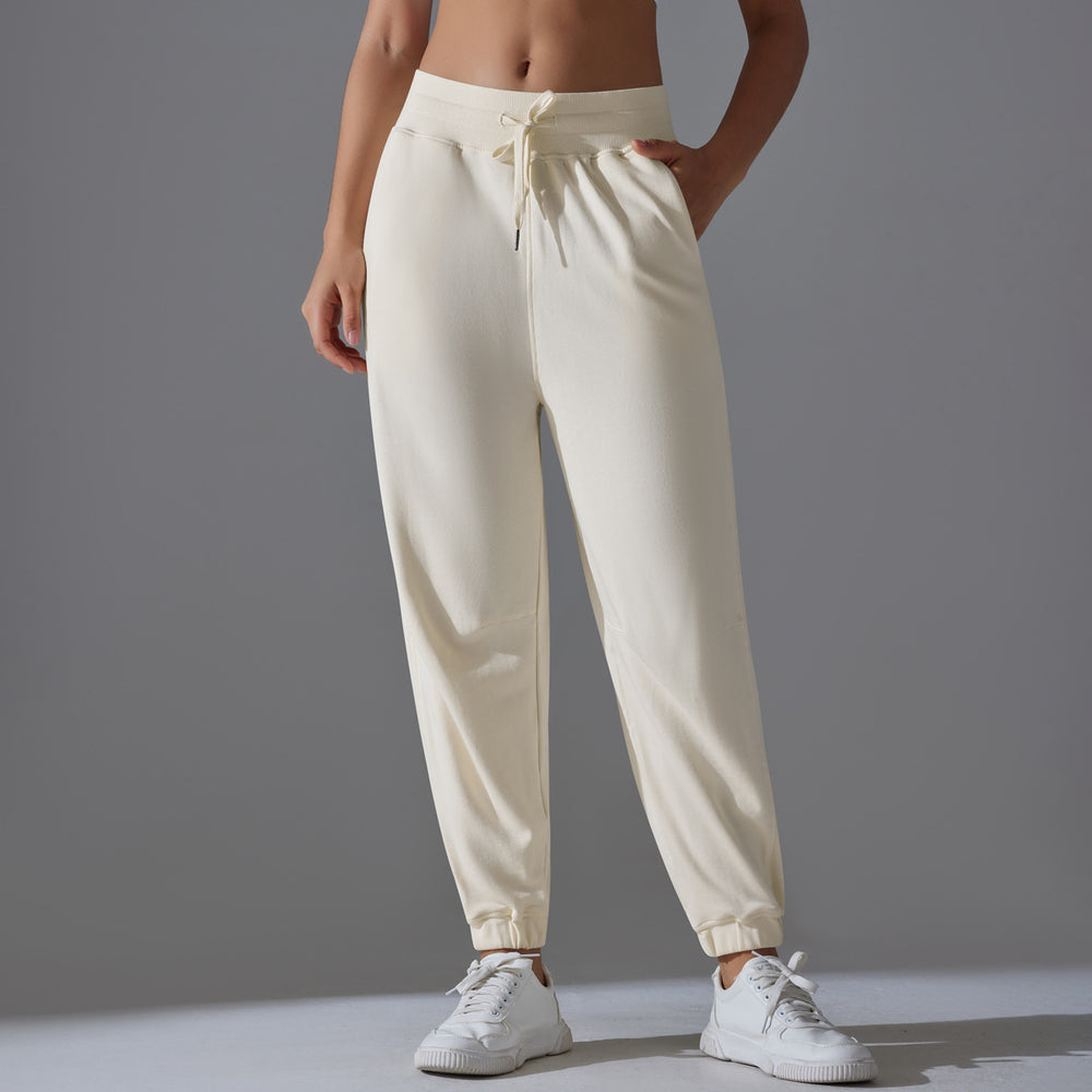New drawstring solid color high-elasticity athletic sweatpants - breathable, loose-fit yoga pants for women, perfect for training, running, and fitness - ankle length