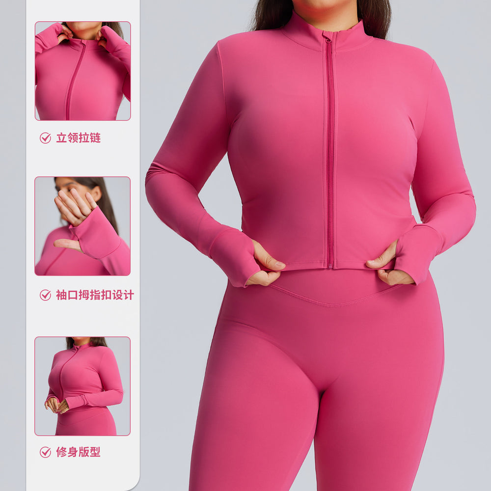European and american style women's long-sleeved zip-up slim-fit quick-dry activewear jacket - autumn/winter plus size yoga outerwear