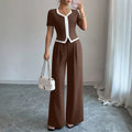 fashionsummernew arrivalcontrast colorv neck short-sleeved topsloose pantssuitwork clothingeleganttwo-piece set