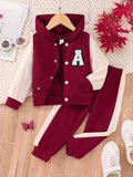 Children's long-sleeved hooded contrasting color a-line suit